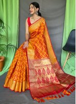 Silk Orange Bandhej Contemporary Saree