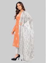 Silk Orange Embroidered Pant Style Suit