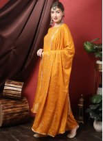 Silk Orange Embroidered Trendy Salwar Kameez
