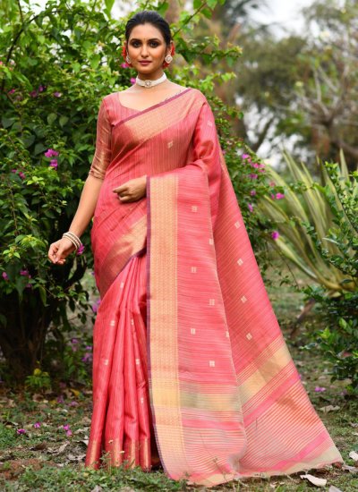 Silk Peach Contemporary Style Saree