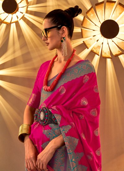 
                            Silk Pink Weaving Designer Saree