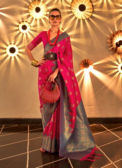 Silk Pink Weaving Designer Saree