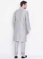 Silk Plain Kurta Pyjama in Silver