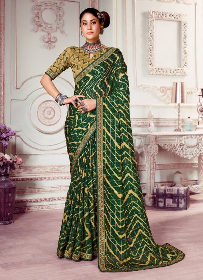 Silk Printed Green Contemporary Style Saree