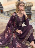 Silk Purple Embroidered Readymade Salwar Suit