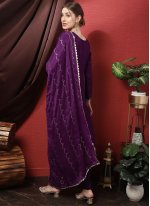 Silk Purple Embroidered Straight Salwar Kameez