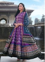 Silk Readymade Anarkali Salwar Suit in Violet