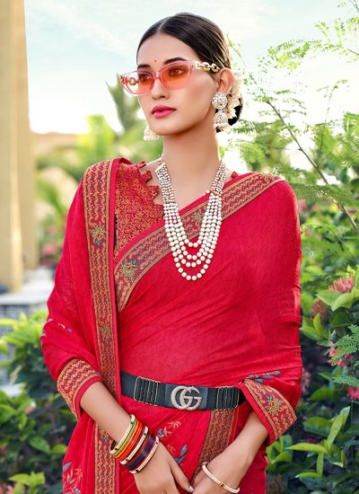 
                            Silk Red Designer Saree