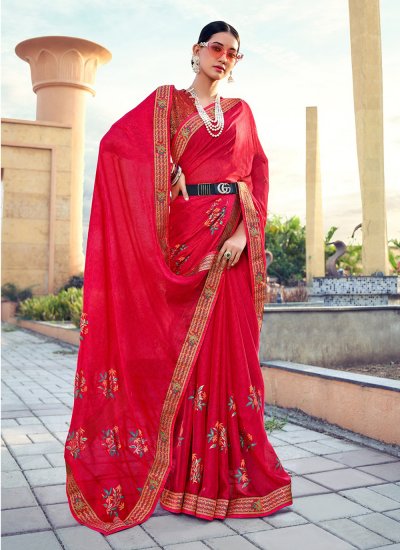 Silk Red Designer Saree