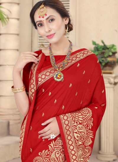 
                            Silk Red Traditional Designer Saree