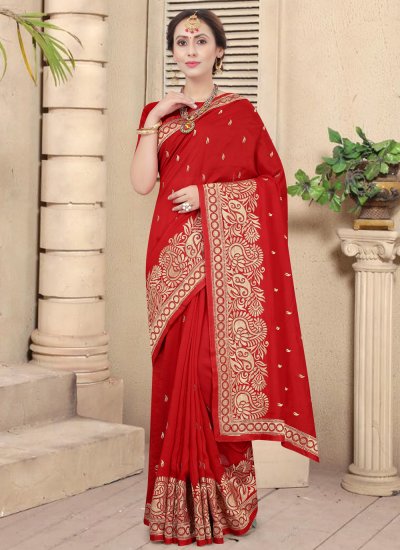 Silk Red Traditional Designer Saree