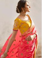 Silk Rose Pink Embroidered Designer Traditional Saree