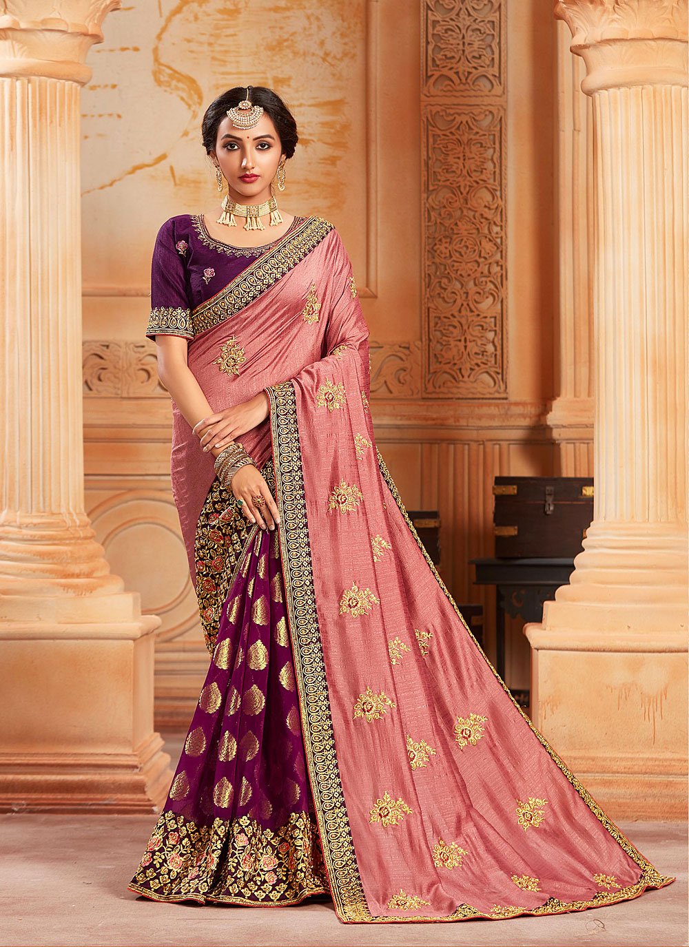 Red Violet Banarasi Silk Jacquard Half Saree at Rs 1500/piece | Half and Half  Saree in Salem | ID: 27130172148