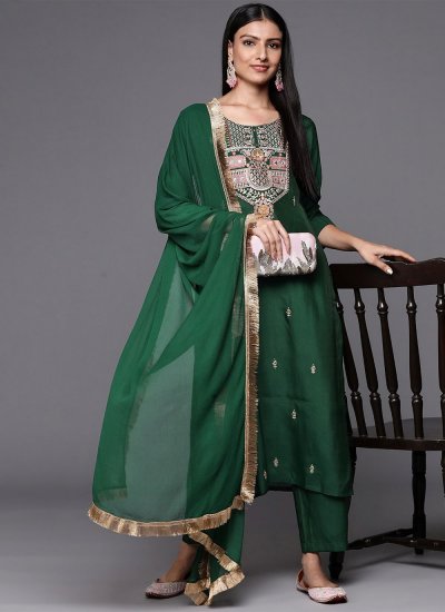 Silk Salwar Suit in Green