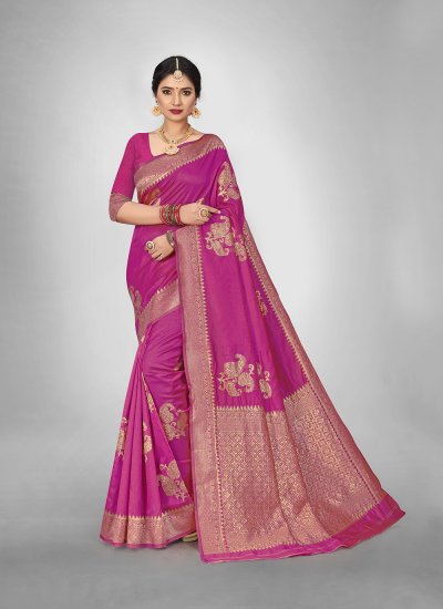 Silk Saree Weaving Art Silk in Pink