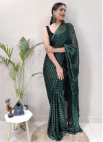 Silk Stripe Print Classic Saree in Black and Green