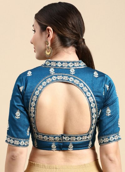 Silk Teal Embroidered Blouse