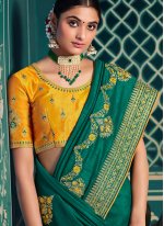 Silk Teal Embroidered Contemporary Saree