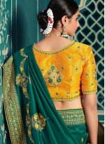 Silk Teal Embroidered Contemporary Saree