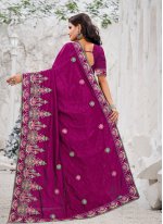 Silk Thread Work Purple Designer Bollywood Saree