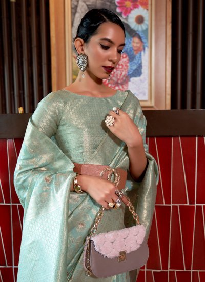Silk Weaving Contemporary Saree in Green