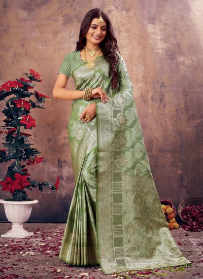Silk Weaving Contemporary Saree in Green