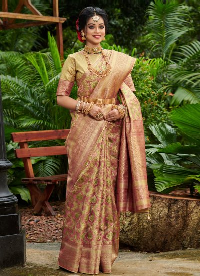 Silk Weaving Designer Traditional Saree in Green and Pink