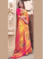 Silk Weaving Designer Traditional Saree in Pink and Yellow