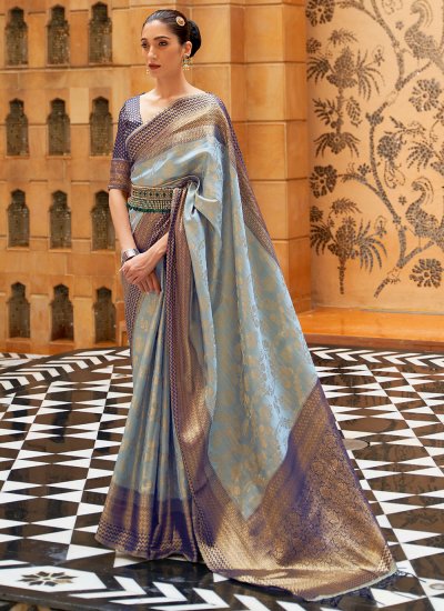 Silk Weaving Grey Traditional Designer Saree