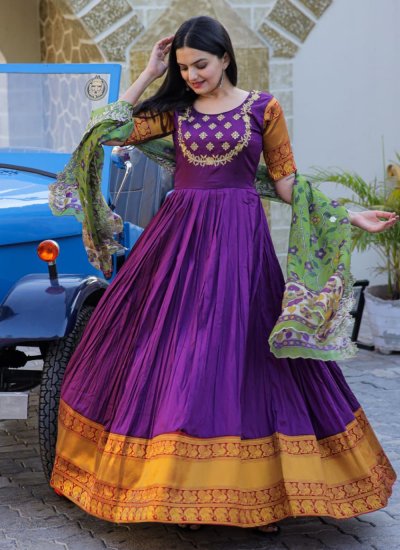 Silk Weaving Purple Trendy Gown