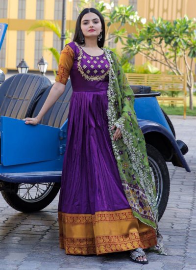 Silk Weaving Purple Trendy Gown