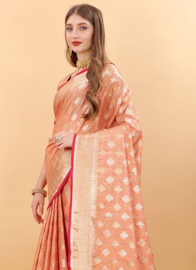 Silk Weaving Trendy Saree in Peach