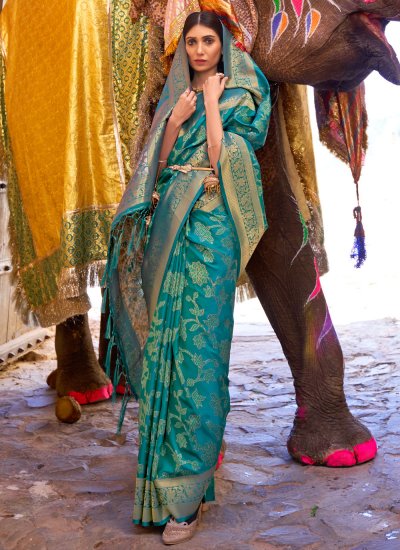 Silk Weaving Turquoise Designer Traditional Saree