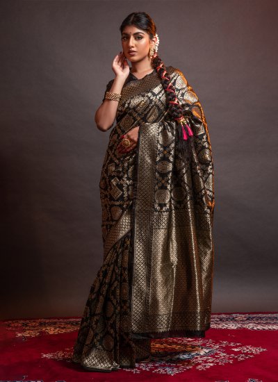 Silk Woven Casual Saree in Black