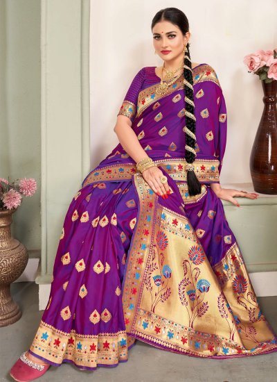 Silk Woven Contemporary Saree in Purple