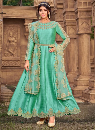 Silk Woven Sea Green Anarkali Salwar Suit