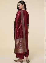 Silk Woven Trendy Salwar Kameez in Maroon