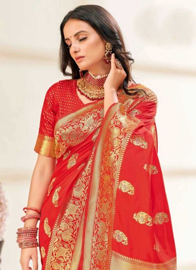 Silk Woven Trendy Saree in Red