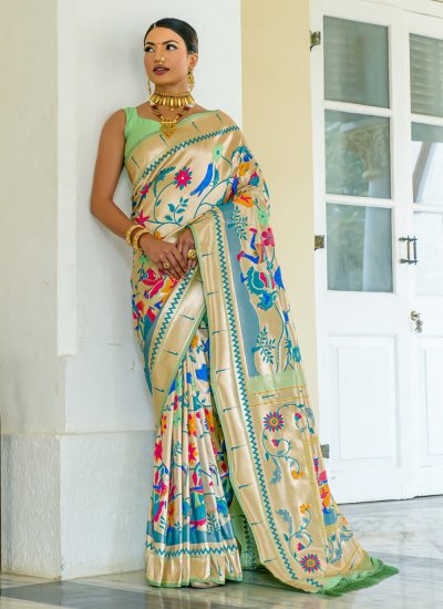 Silk Woven Trendy Saree in Sea Green