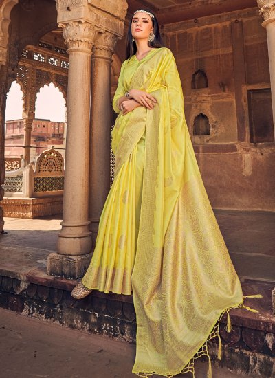 Silk Yellow Contemporary Saree 