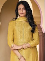 Silk Yellow Digital Print Trendy Salwar Kameez
