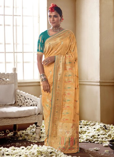 Silk Yellow Weaving Designer Saree