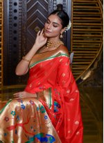 Silk Zari Red Contemporary Style Saree