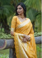 Silk Zari Yellow Contemporary Saree