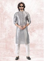 Silver Banarasi Jacquard Kurta Pyjama