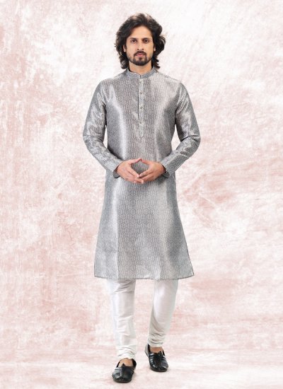 Silver Banarasi Jacquard Kurta Pyjama