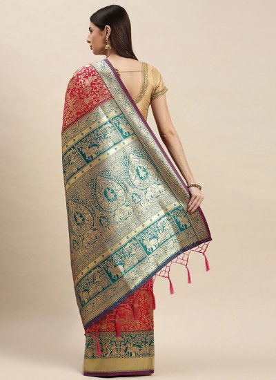 Simplistic Banarasi Silk Pink Weaving Designer Traditional Saree