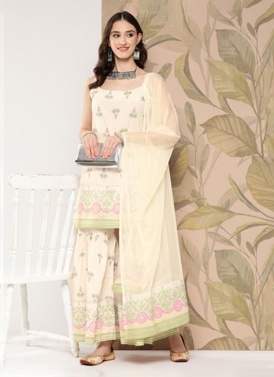 Simplistic Crepe Silk Cream Readymade Anarkali Salwar Suit