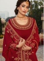Simplistic Faux Georgette Embroidered Red Designer Pakistani Suit