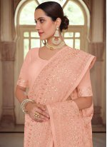 Simplistic Georgette Peach Embroidered Traditional Saree
